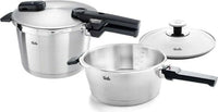 Thumbnail for Fissler Vitaquick Premium / Pressure Cooker Set, 2-piece (2 pressure cookers with metal lids 3.5 + 6 liters, 1 additional glass lid) – Induction on sale