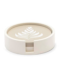 Thumbnail for Riviera Maison beige coasters with holder, coffee and tea coasters, 4 pieces, table decoration - But First Coffee Coasters 4 PCS. - Wood - (ØxH) 13x3.5 on sale