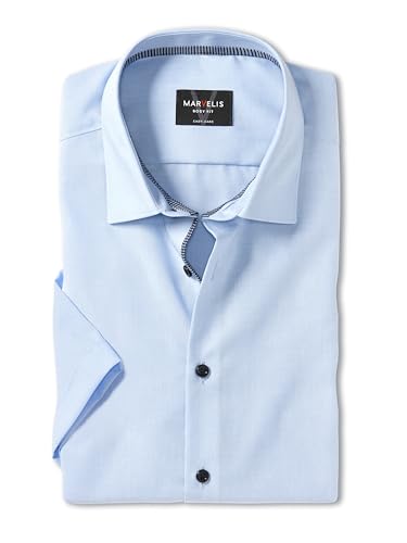 Marvelis Men's Business Shirt Short Sleeve Body-Fit, Fil a Fil, New York Kent, Smoke Blue 13.43 on Sale