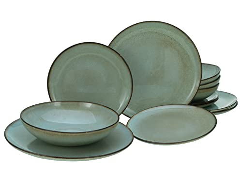 CreaTable, 14438, Stone Series, 12-piece tableware set, stoneware plate set, dishwasher and microwave safe, Made in Portugal on sale
