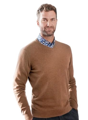 Marvelis Men's Merino Sweater Casual Fit V-Neck Plain Brown, on Sale
