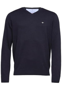 Thumbnail for FYNCH-HATTON Pullover aus Baumwolle mit V-Ausschnitt Navy/ im Sale