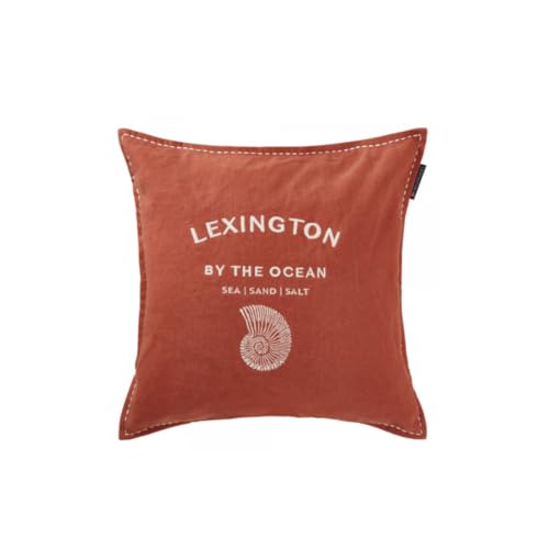 LEXINGTON Logo Embroidered Linen/Cotton Pillow Cover, Coconut/White, 50x50 on sale