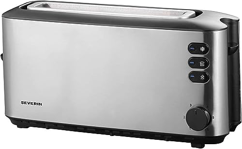 SEVERIN Automatic Long Slot Toaster, Automatic Toaster with Bun Warmer, Stainless Steel Toaster for Toasting, Defrosting, and Warming, 1,000 W, Brushed Stainless Steel/Black, AT 2515 on Sale