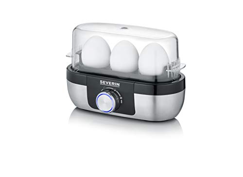 SEVERIN egg cooker for 3 eggs with electronic cooking time control, including measuring cup with egg piercer, egg cooker for ideal hardness, brushed stainless steel/black, 300 W, EK 3163 on sale