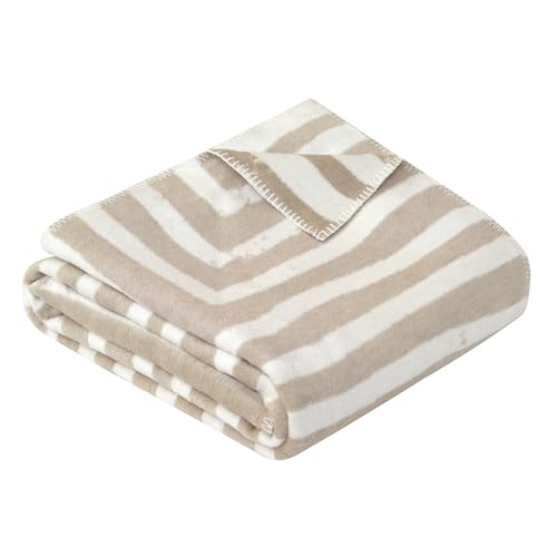Ibena Koloa Decke 150x200 cm - Baumwollmix, Made in Germany, weich, warm & waschbar, Kuscheldecke grafischen Muster beige wollweiß im Sale