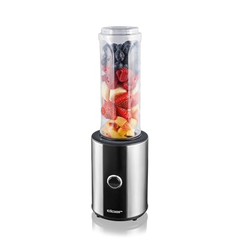 Cloer 6969 Smoothie Maker, Mini Standmixer to go, Milchshakes, Behälter 600 ml, Trinkflasche aus Tritan, BPA frei, spülmaschinenfest, 400 W, Edelstahlgehäuse im Sale