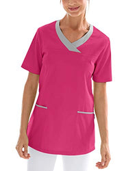 Thumbnail for CLINIC DRESS Schlupfkasack Damen-Kasack für die Pflege 1/2 Arm V-Ausschnitt 2 Seitentaschen mit Passennaht 50% Baumwolle 60 Grad Wäsche pink/grau 44 im Sale