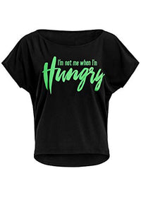 Thumbnail for Winshape Damen Ultra leichtes Modal-Kurzarmshirt MCT002 mit neon grünem „I am not me When I am Hungry” Glitzer-Aufdruck, Dance Style, Schwarz-neon-grün-Glitzer, im Sale