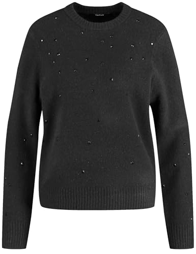 Taifun Damen Pullover mit Deko-Steinchen Langarm unifarben Schwarz 46 im Sale