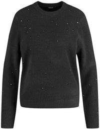 Thumbnail for Taifun Damen Pullover mit Deko-Steinchen Langarm unifarben Schwarz 46 im Sale