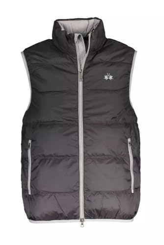 La Martina Schlanke, ärmellose schwarze Jacke mit Stickereien, Herren-Details, Schwarz, im Sale