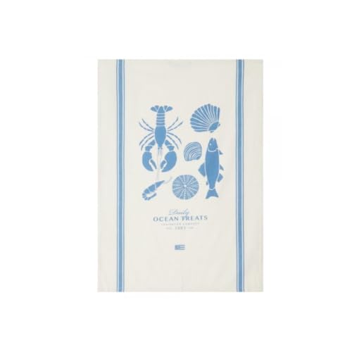 LEXINGTON Printed Org Cotton Twill Kitchen Towel, White/Blue, 50x70 on sale