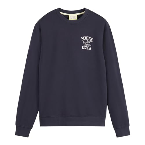 Scotch & Soda Herren Left Chest Artwork Sweatshirt, Deep Sea, im Sale