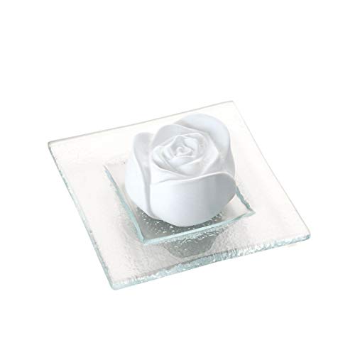 PRIMAVERA Duftstein Rosenblüte auf Glasteller transparent - Keramik, Raumduft, Diffusor - Aromatherapie
