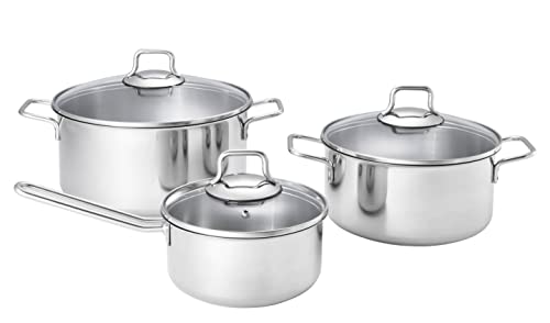 Fiskars Kasserollen-Set mit Stieltopf, Modular Cooking, 3-teiliges Topf-Set, Füllmengen: 1,5 Liter, 3,5 Liter, 5 Liter, Für alle Kochfelder geeignet, Rostfreier Stahl/Glas, 1056970 im Sale