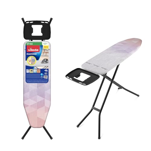 Vileda Diamond Bügelbrett, Bügeltisch für Dampfbügelstationen, Bügelfläche 120 x cm, titanbeschichteter Bügelbezug, höhenverstellbar, stabiles Gestell, TÜV-geprüft, 3 Jahre Garantie, Eco-Pack im Sale