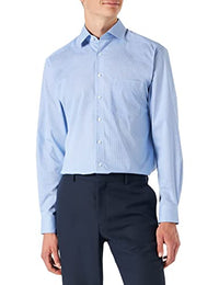 Thumbnail for Marvelis Men's Business Shirt Non-Iron Comfort Fit, Long Sleeve, Kent Collar, Mini Vichy, 100% Cotton, Blue 11, 47 on Sale