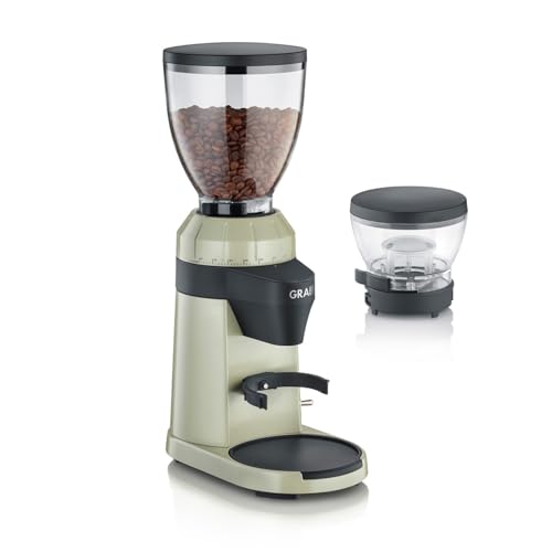 GRAEF Kaffeemühle CM8007 | Mühle für Kaffeebohnen | elektrische Bohnenmühle mit LED Beleuchtung | Mahlgradeinstellung für Bohnenkaffee | 350g Füllmenge | pistazie im Sale