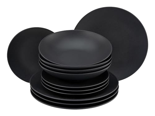 CreaTable, 23144, SOFT TOUCH BLACK series, 12-piece tableware set, stoneware dinner service, dishwasher and microwave safe, Made in Portugal on sale