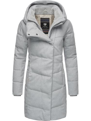 Ragwear Damen Wintermantel Warmer Steppmantel lang in Wolloptik mit Kapuze Pavla Coat YOUMODO Ash im Sale