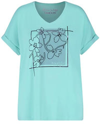 Thumbnail for Samoon Damen T-Shirt mit Frontprint überschnittene Schultern, mit Ärmelaufschlag, Kurzarm Frontprint Atmosphere Gemustert 46 im Sale
