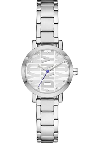 DKNY Damenuhren Soho, QuarzDreizeigerwerk, 28MM Silberfarbenes Legierungsgehäuse mit Edelstahlarmband, NY6646 im Sale