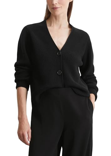 Marc OߴPolo Damen Cardigan aus Bio-Baumwolle mit V-Ausschnitt, Schwarz (Black), im Sale