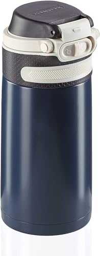 Leifheit Thermobecher Flip 350ml, Kaffeebecher 100% dicht, praktisches Öffnen mit einer Hand, Trinkbecher to go mit Filter für Wasser mit Obststücken, hält Getränke bis zu 6 Stunden heiß, dark blue im Sale
