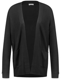 Thumbnail for Gerry Weber Damen Offener Cardigan aus Feinstrick Raglanarm, Langarm, breite Rippenbündchen, mit Schlitz unifarben, Melange Schwarz 40 im Sale