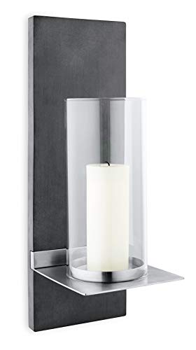 blomus -FINCA- Wandleuchter mit Kerze, Wandkerzenhalter, exklusive Optik, Polystone / Glas / Edelstahl, In- & Outdoor, hochwertige Verarbeitung (H / B / T: x 13 x 15 cm, Edelstahl-matt, 65422) im Sale