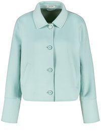Thumbnail for Gerry Weber Damen Kurze Blazerjacke mit Wollanteil geknöpfte Armschlitze, Langarm unifarben, Melange Mint 48 im Sale