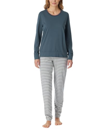 Schiesser Damen Schlafanzug Lang mit Bündchen Baumwolle-Nightwear Pyjamaset, Grün-Mel_181746, 40 im Sale