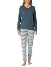 Thumbnail for Schiesser Damen Schlafanzug Lang mit Bündchen Baumwolle-Nightwear Pyjamaset, Grün-Mel_181746, 40 im Sale