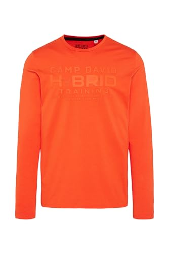 Camp David Herren Langarmshirt mit Rubber Print Signal Orange 4 im Sale