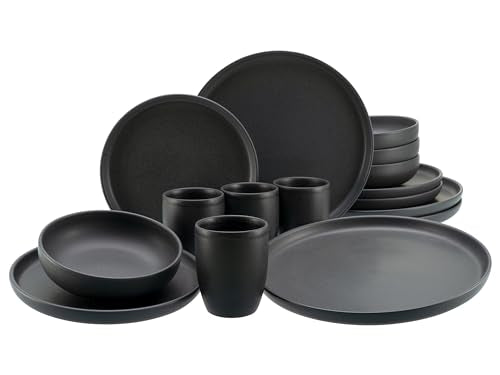 CreaTable, 23584, Serie Uno Black, 16-teiliges Geschirrset, Kombiservice aus Steinzeug im Sale