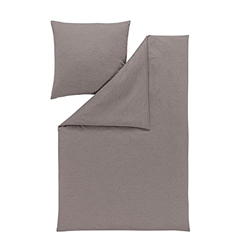 ESTELLA Takoma bed linen | taupe | 135x200 + 80x80 cm | non-iron interlock jersey quality | easy-care and dryer-safe | ideal four-season bedding set | 100% cotton