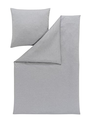ESTELLA Takoma Bed Linen | Grey | 135x200 + 80x80 cm | Non-iron interlock jersey fabric | Easy-care and dryer-safe | Ideal four-season bedding set | 100% cotton