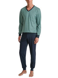 Thumbnail for CALIDA Relax Imprint Bündchen-Pyjama Herren, aus 100% Baumwolle, Hose mit stoffbezogenem Gummibund im Sale