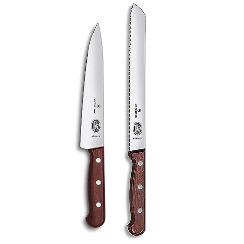 Victorinox Wood Kitchen Set, 2-piece knife set, bread knife, carving knife, extra sharp, elegant wooden handle, brown on sale