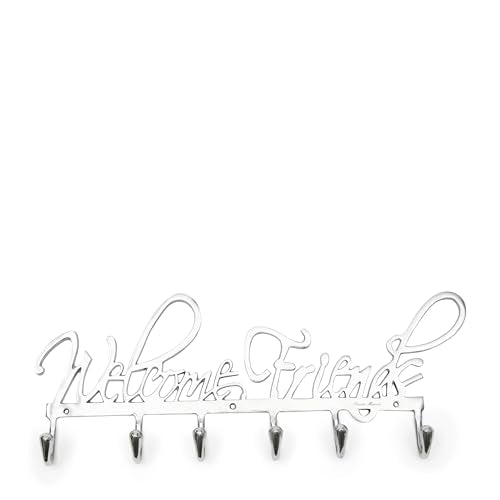 Riviera Maison hooks, wall hooks, coat hooks, coat hooks, clothes rack, hanger - Coatrack Welcome Friends - Coat rack - 6 hooks - Aluminum - silver - 61x25cm on sale
