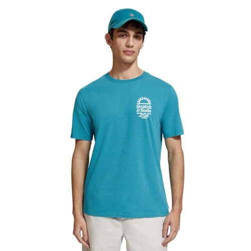 Scotch &amp; Soda Men's Left Chest Artwork T-Shirt, Petrol Blue, on sale