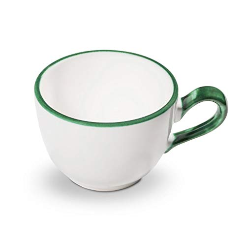 GMUNDNER KERAMIK Green rim coffee cup smooth Capacity: 0.19 liters Green rim tableware, handmade in Austria on sale