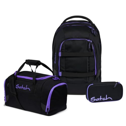 satch Pack school backpack set (3 pieces) including pencil case and sports bag (Purple Phantom) on sale