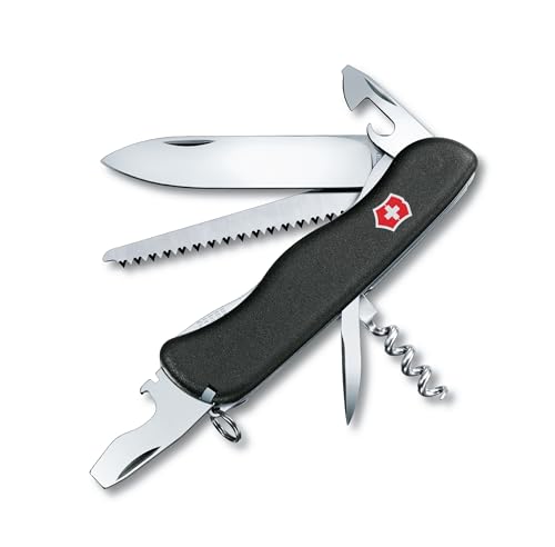 VICTORINOX Schweizer Taschenmesser Forester, 12 Funktionen, Multitool mit Großer Klinge, Dosenöffner, Schraubendreher 3 mm, Feststellklinge, Schwarz im Sale
