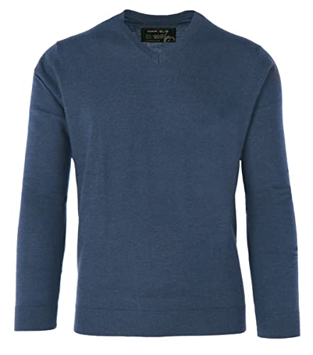 Marvelis Herren Merino Pullover Casual Fit V-Ausschnitt Einfarbig Dunkelblau, im Sale