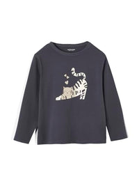 Thumbnail for Vertbaudet Mädchen Shirt mit Metallic-Print und Recycling-Baumwolle anthrazit 128 im Sale