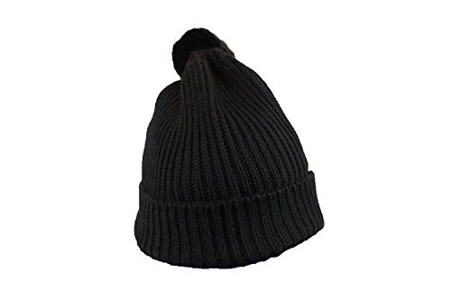 Tchibo TCM ladies' knitted hat ribbed knit with pompom fluffy black faux fur on sale