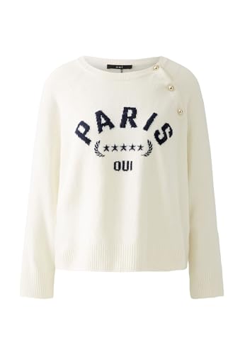 Oui Damen Pullover lässig geschnitten Platziertes Motiv Freizeit Rundhals Blende Baumwollmischung im Sale