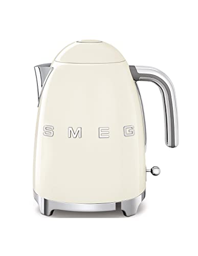 SMEG, KLF03BLEU 1.7L Wasserkocher, Soft-Opening-Kannenverschluss, Herausnehmbarer Anti-Kalkfilter aus Edelstahl, Automatische Abschaltung bei 100°C, Rutschfeste Stellfüße, 2400W Leistung, Creme im Sale